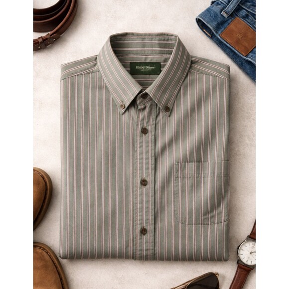 Eddie Bauer Other - Eddie Bauer Men’s Large Green Striped Button Down Cotton Shirt L/S Casual